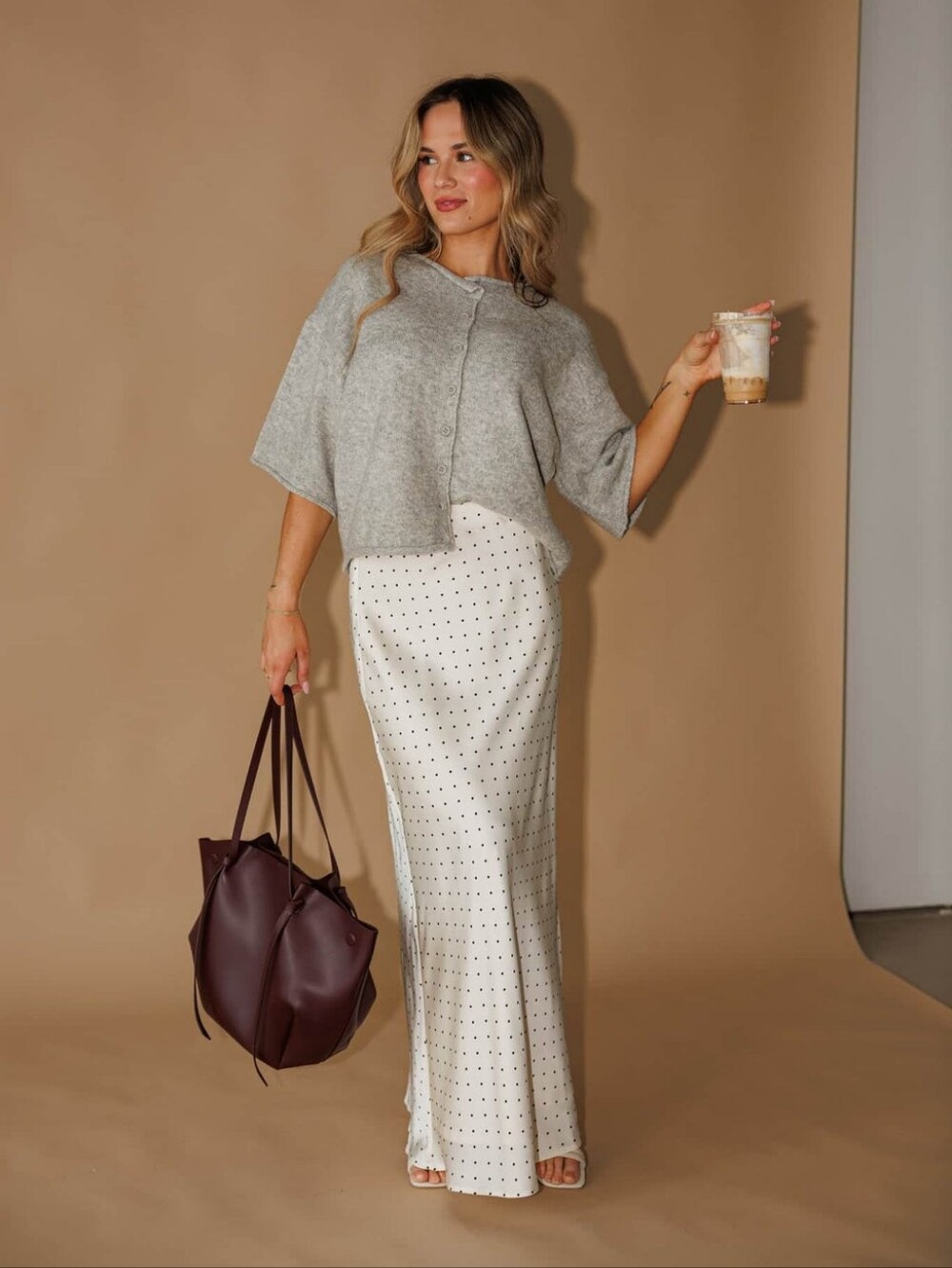 Satin White Polka Dot Maxi Skirt NWT Medium - Picture 2 of 6